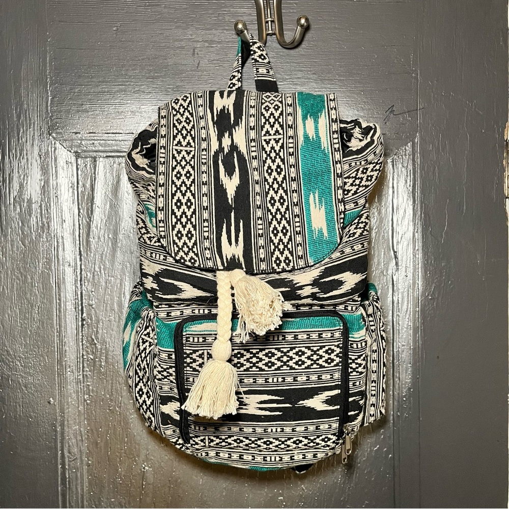 Patterned Black and Teal Camera Backpack